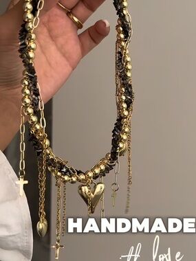 Handmade Gold Multicharm Heart Necklace - Women Jewelry